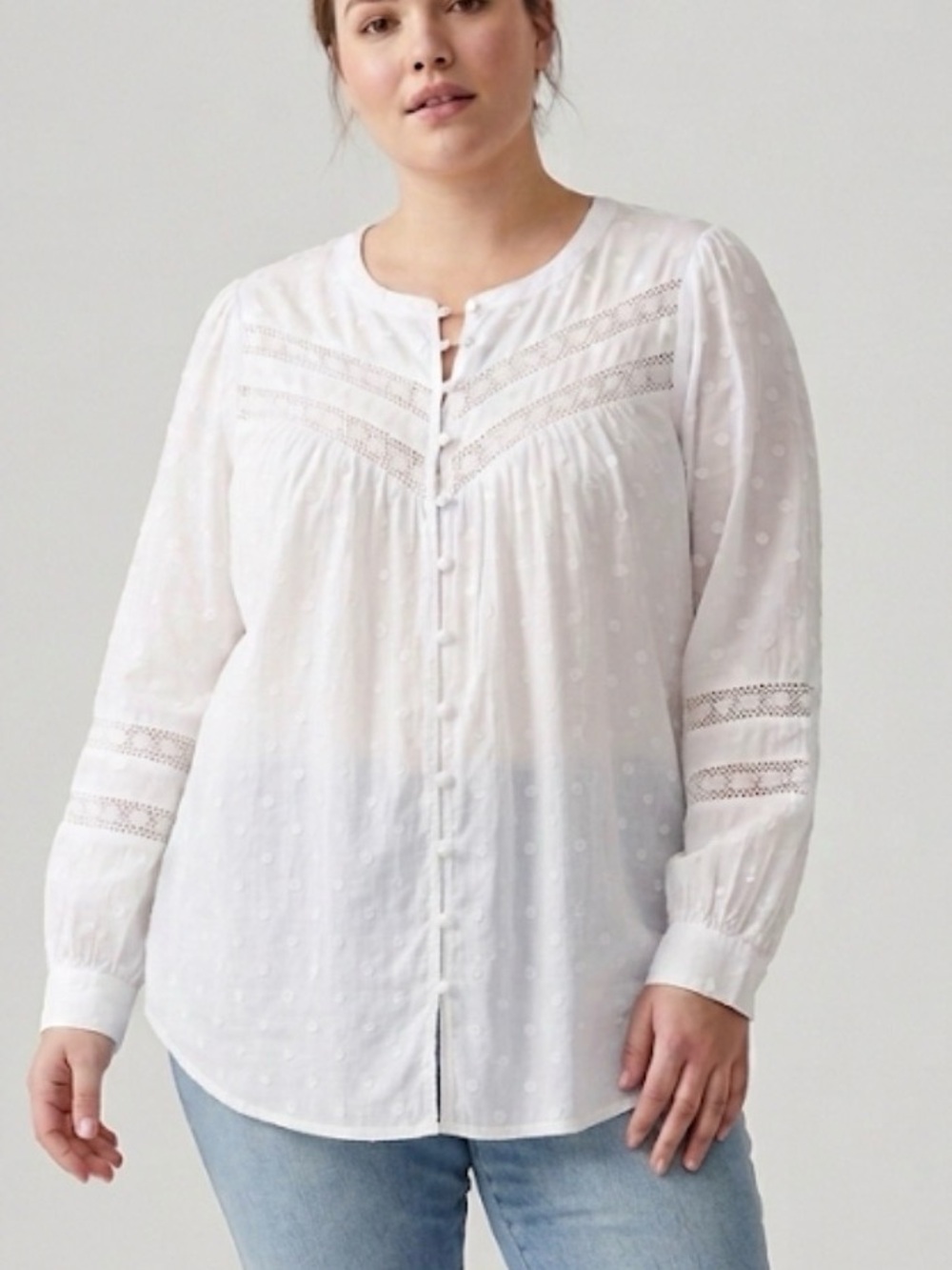 Torrid White Swiss Dot Peasant Blouse Size 3 Plus Size Crochet Lace Cotton Top
